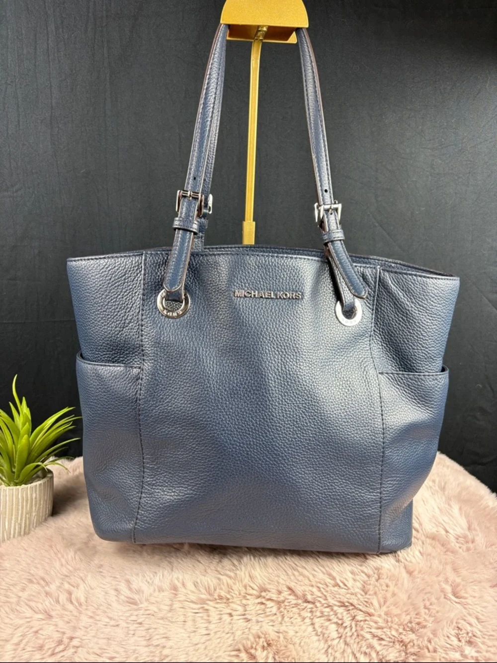 Michael Kors Bedford Large N/S Tote - Navy Pebbled Leather Shoulder Bag